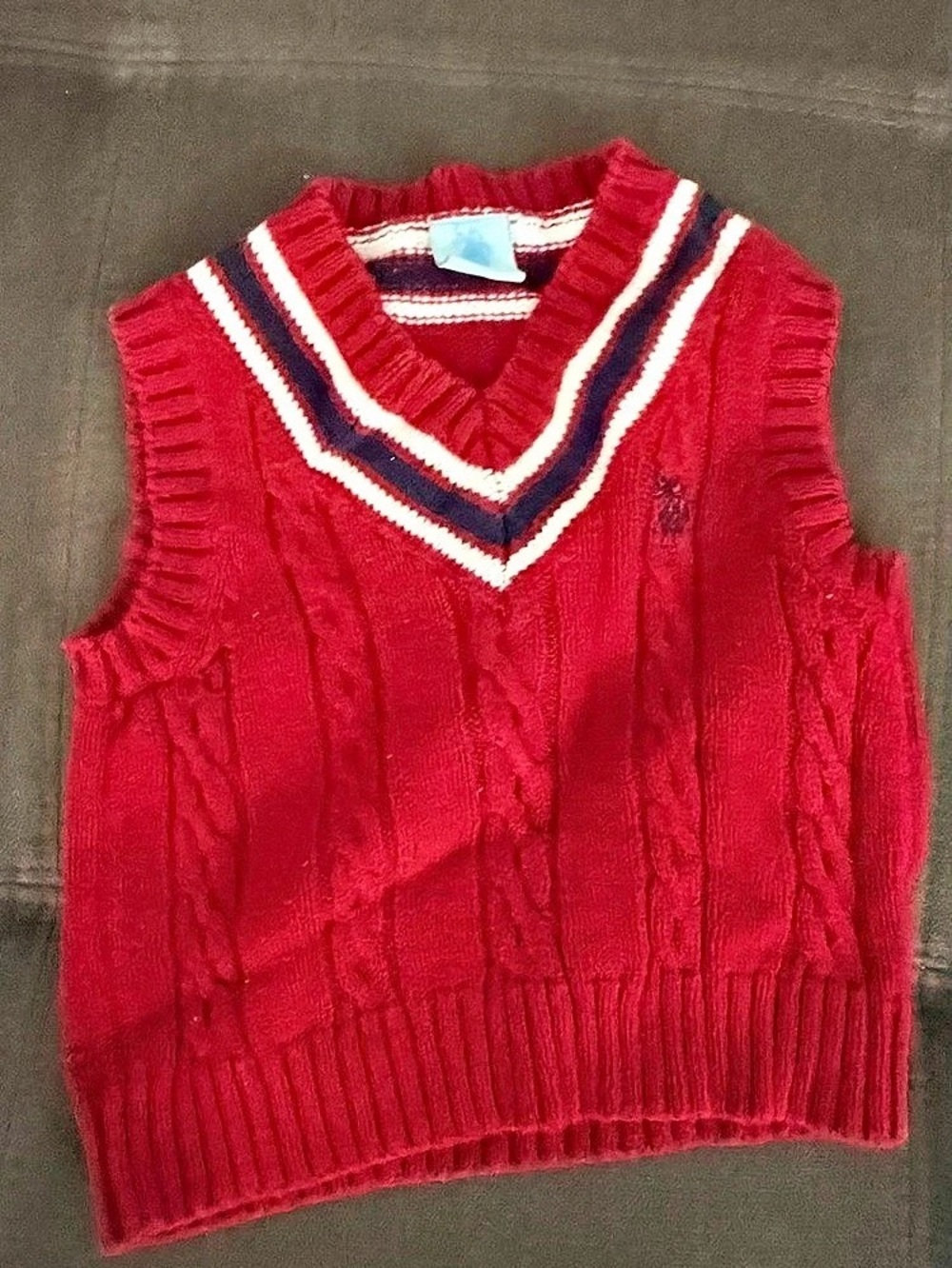 Layette Knit Sweater Vest Red & White Baby 6/9M Like New